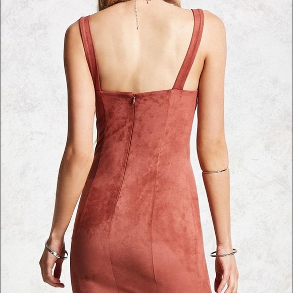 Rust Faux Suede Bodycon Dress - Picture 2 of 4
